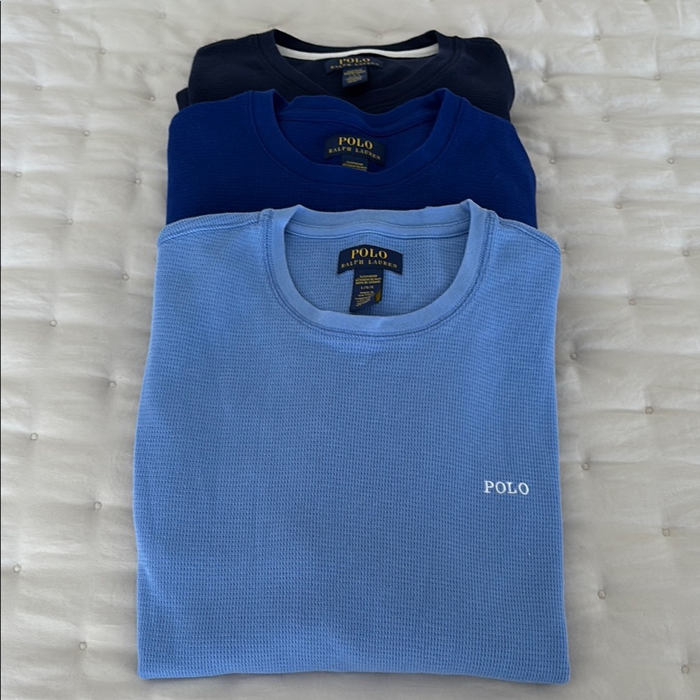 Lot of 3 Men’s Polo Ralph Lauren Thermal Waffle Knit Long Sleeve Shirts Sz Large